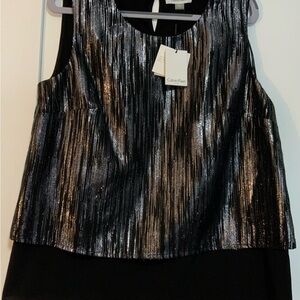 Calvin Klein Black and Silver Striped Top NWT